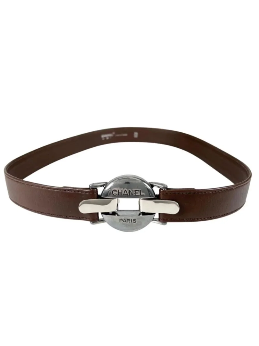 Chanel Belt Logo Circle Buckle Brown Front